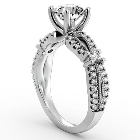 Round Moissanite Antique Split Shank Engagement Ring