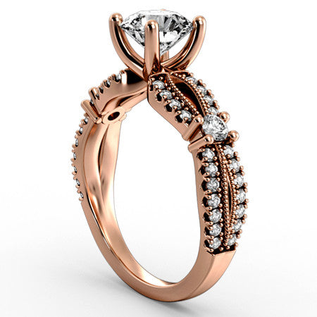 Round Moissanite Antique Split Shank Engagement Ring