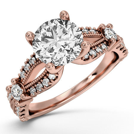 Round Moissanite Antique Split Shank Engagement Ring