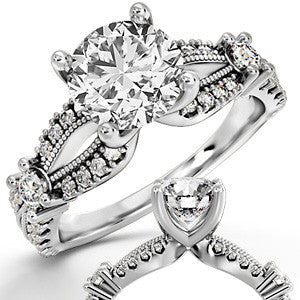 Round Moissanite Antique Split Shank Engagement Ring
