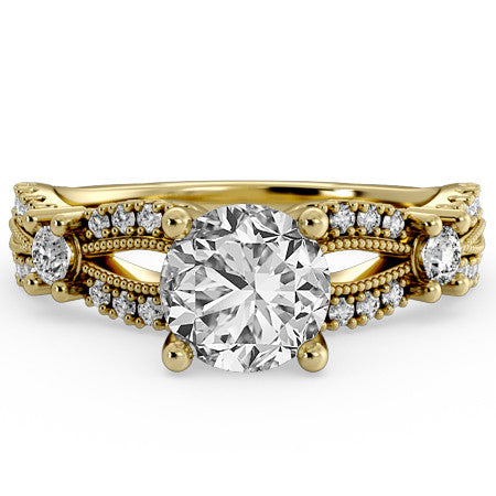 Round Moissanite Antique Split Shank Engagement Ring