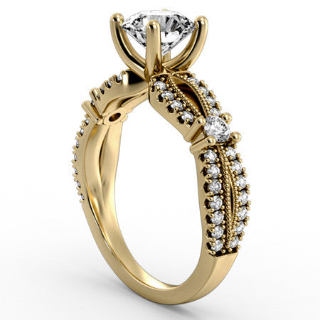 Round Moissanite Antique Split Shank Engagement Ring