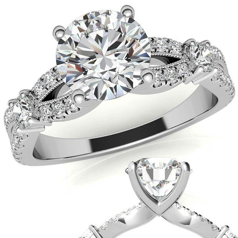 Round Moissanite Antique Split Shank Engagement Ring