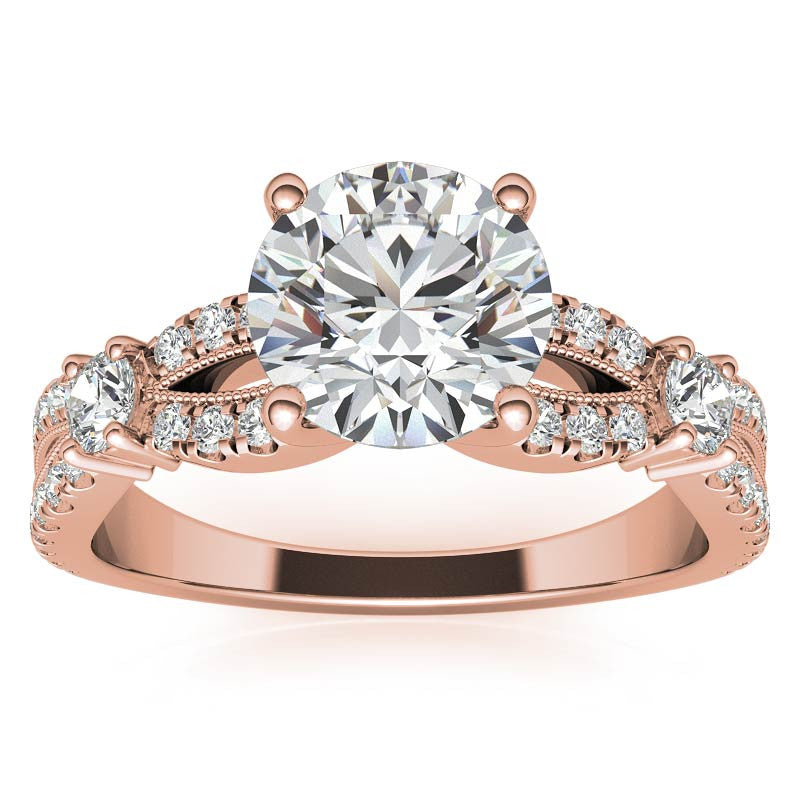 Round Moissanite Antique Split Shank Engagement Ring