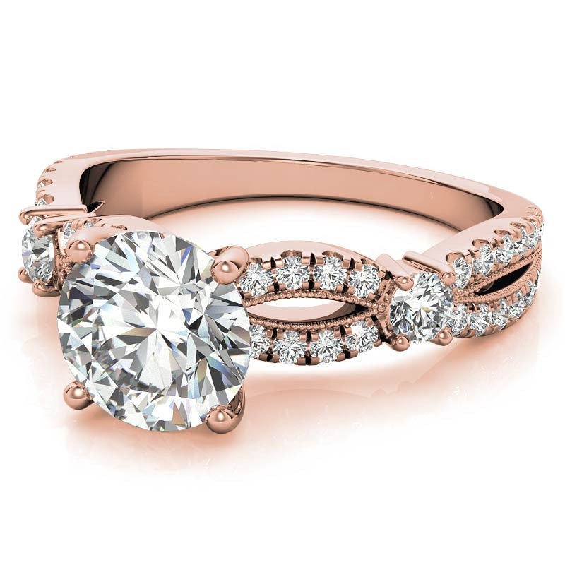 Round Moissanite Antique Split Shank Engagement Ring