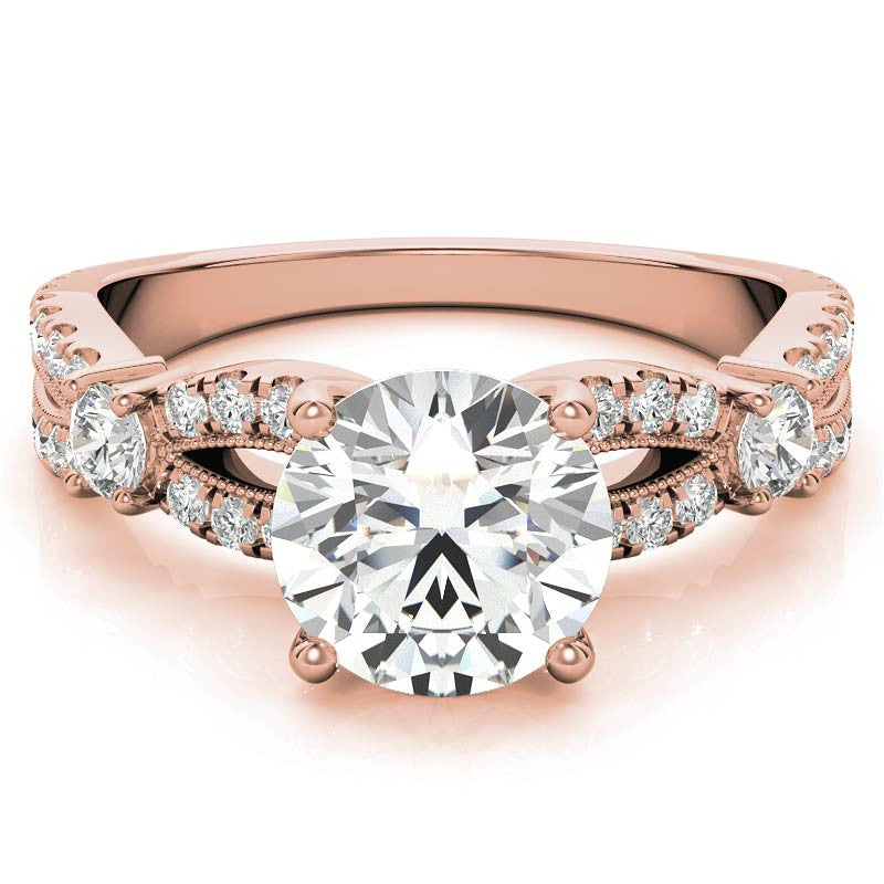 Round Moissanite Antique Split Shank Engagement Ring