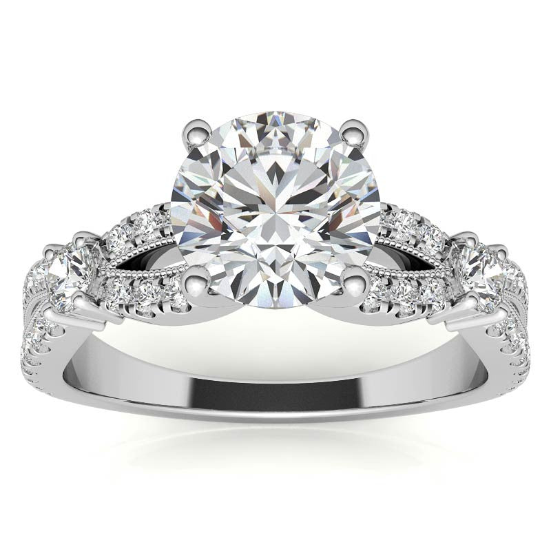 Round Moissanite Antique Split Shank Engagement Ring
