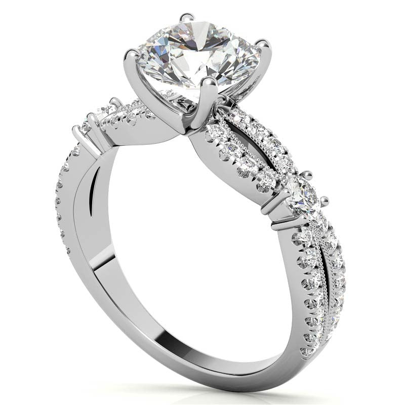 Round Moissanite Antique Split Shank Engagement Ring