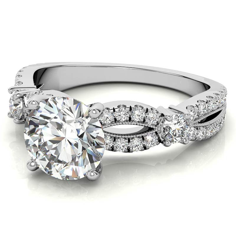 Round Moissanite Antique Split Shank Engagement Ring