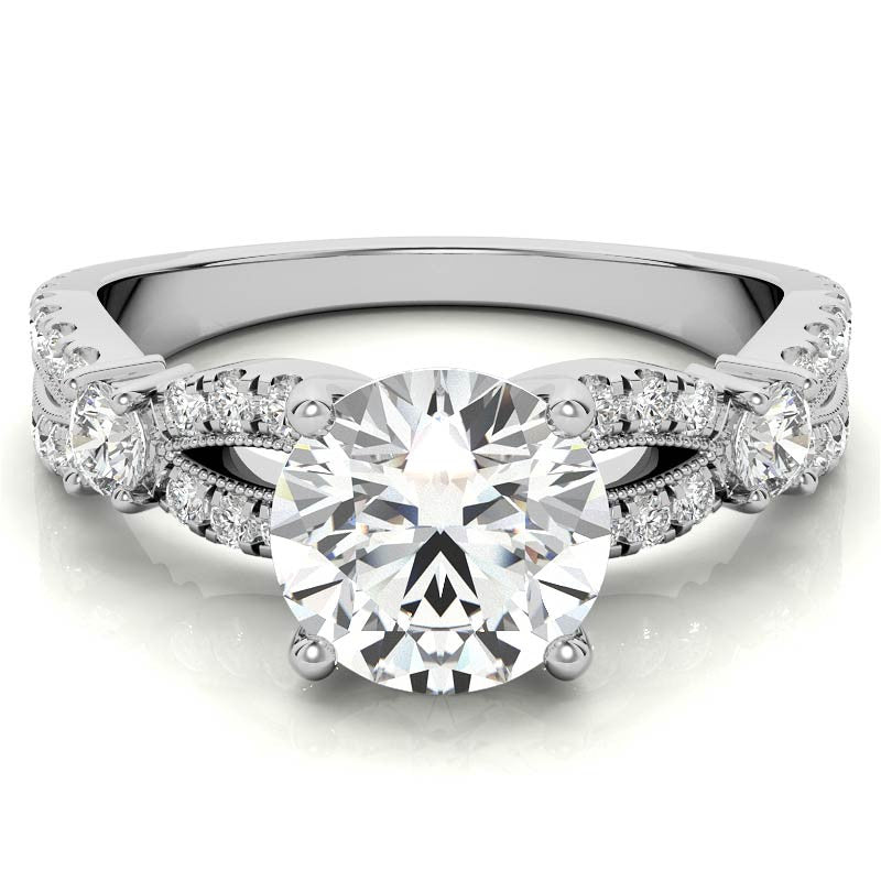 Round Moissanite Antique Split Shank Engagement Ring