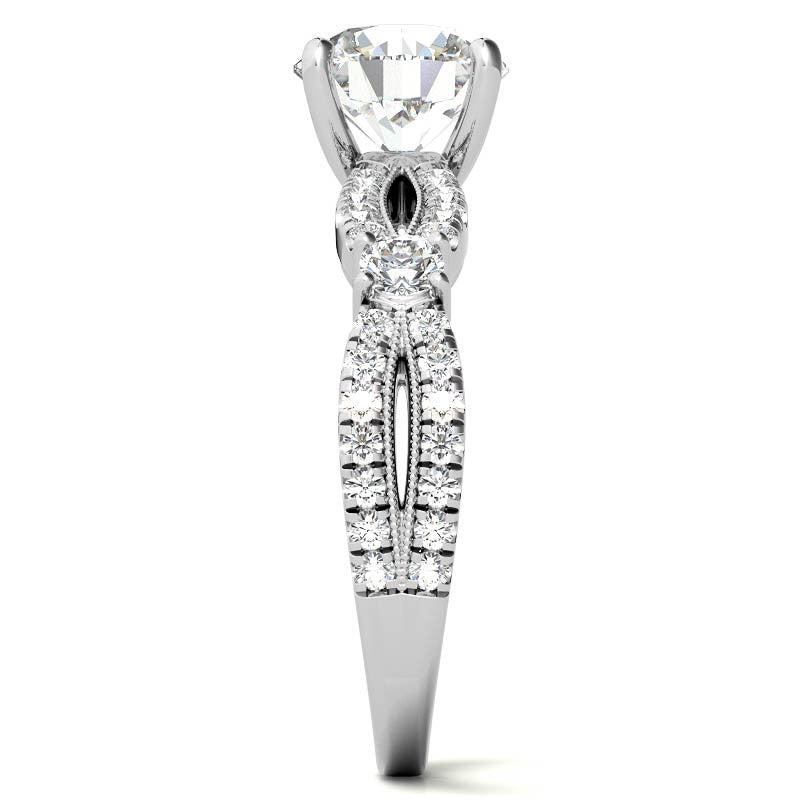 Round Moissanite Antique Split Shank Engagement Ring
