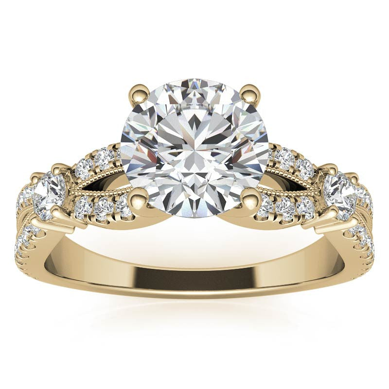 Round Moissanite Antique Split Shank Engagement Ring