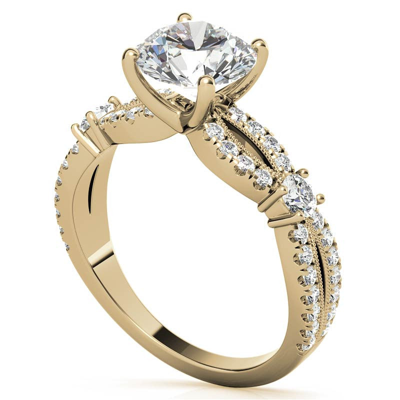 Round Moissanite Antique Split Shank Engagement Ring