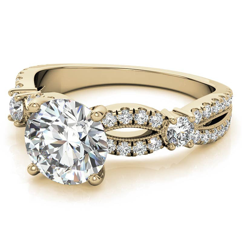 Round Moissanite Antique Split Shank Engagement Ring