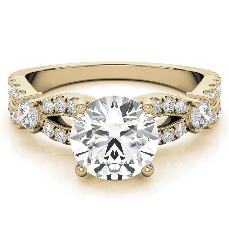 Round Moissanite Antique Split Shank Engagement Ring