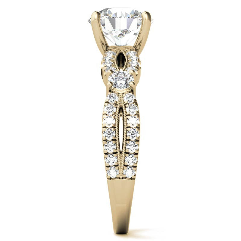 Round Moissanite Antique Split Shank Engagement Ring