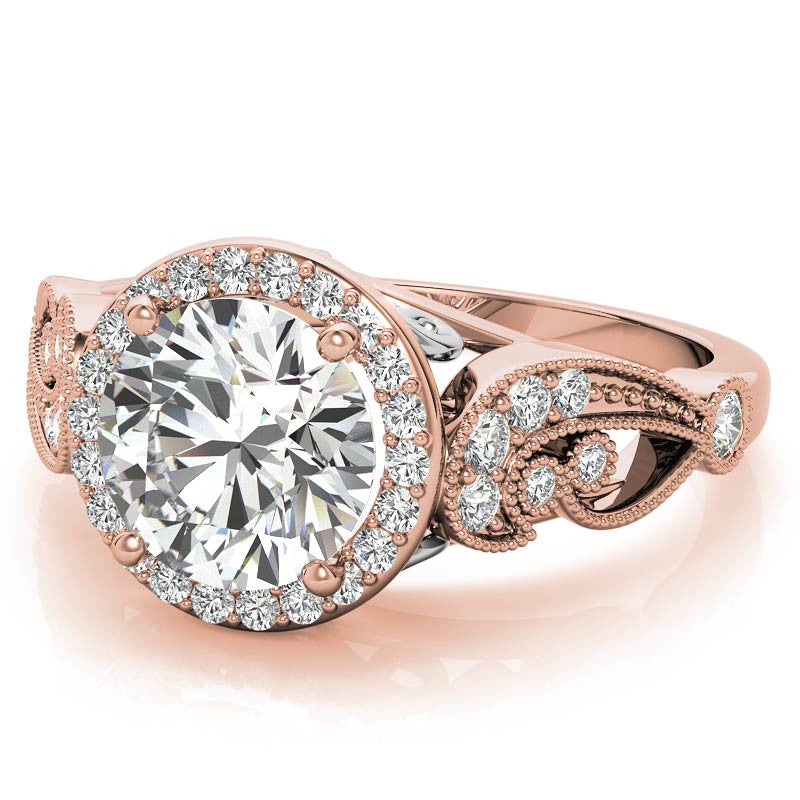 Round Halo Antique Engagement Ring with Milgrain