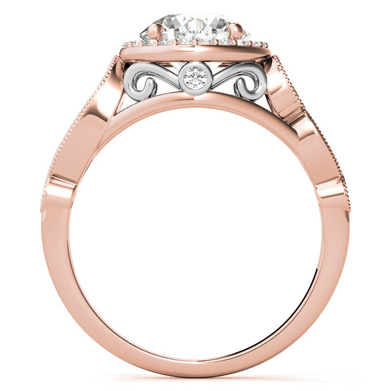 Round Halo Antique Engagement Ring with Milgrain