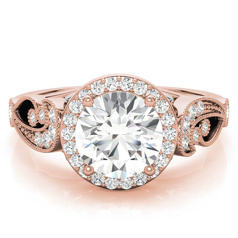 Round Halo Antique Engagement Ring with Milgrain