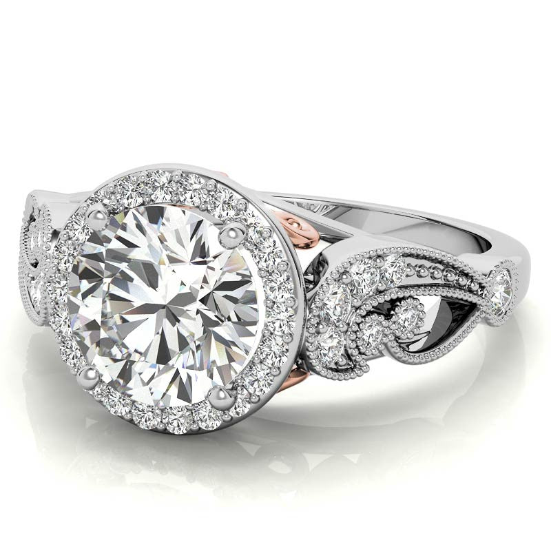 Round Halo Antique Engagement Ring with Milgrain
