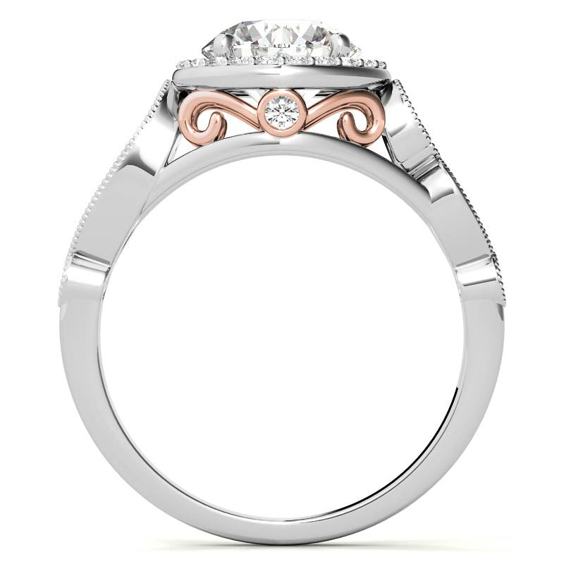 Round Halo Antique Engagement Ring with Milgrain
