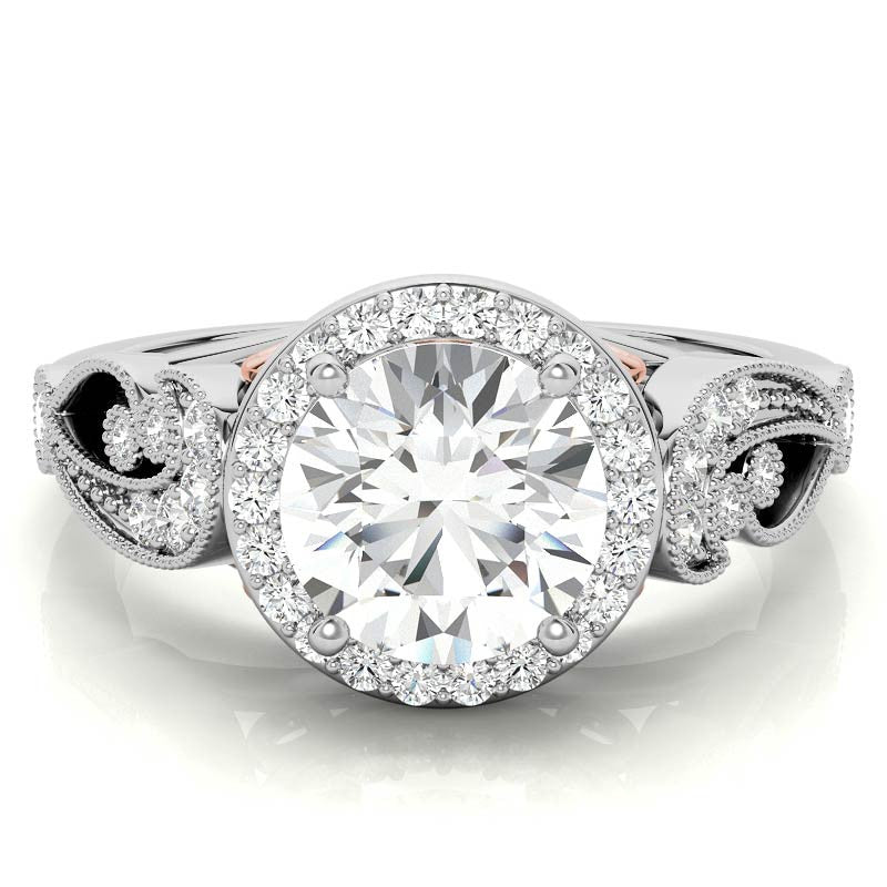 Round Halo Antique Engagement Ring with Milgrain