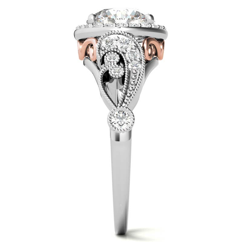 Round Halo Antique Engagement Ring with Milgrain