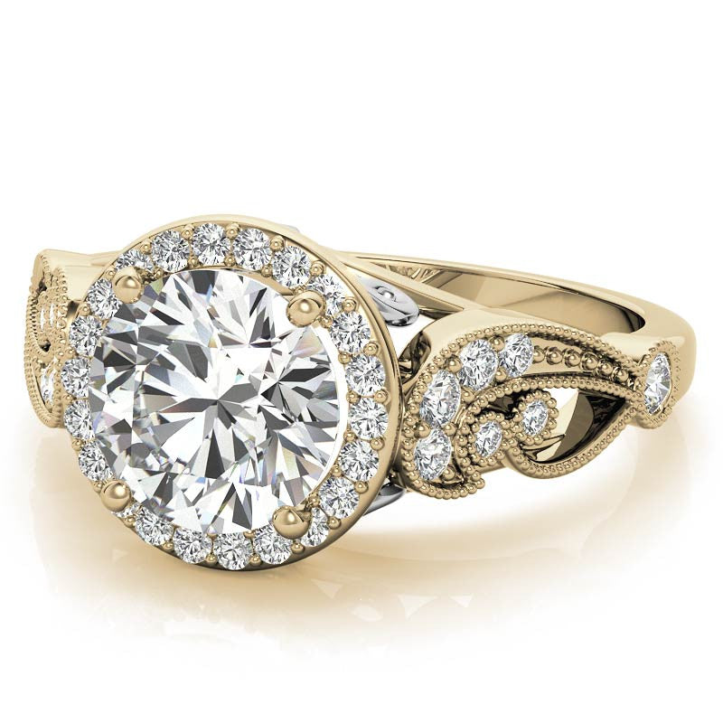 Round Halo Antique Engagement Ring with Milgrain