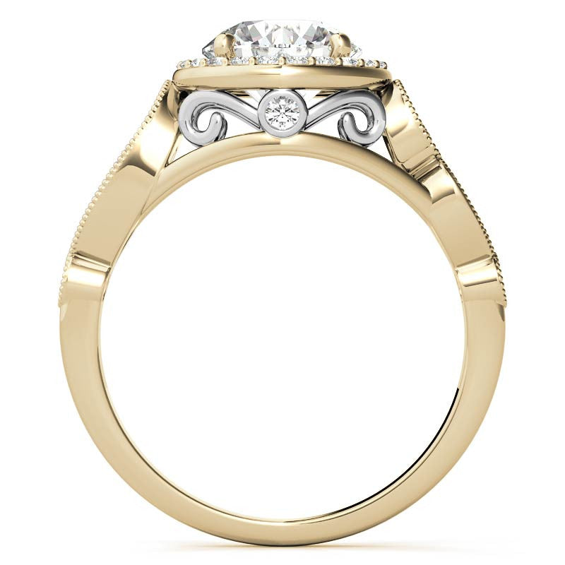 Round Halo Antique Engagement Ring with Milgrain