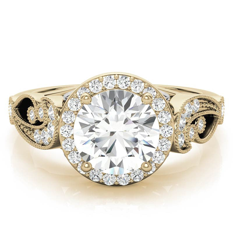 Round Halo Antique Engagement Ring with Milgrain
