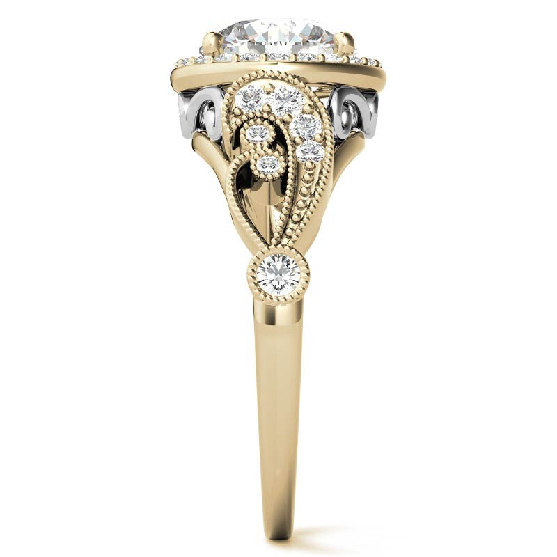 Round Halo Antique Engagement Ring with Milgrain