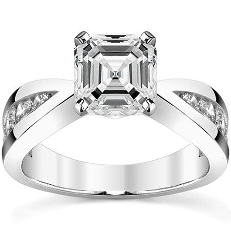Round Brilliant Moissanite Tapered Channel Engagement Ring