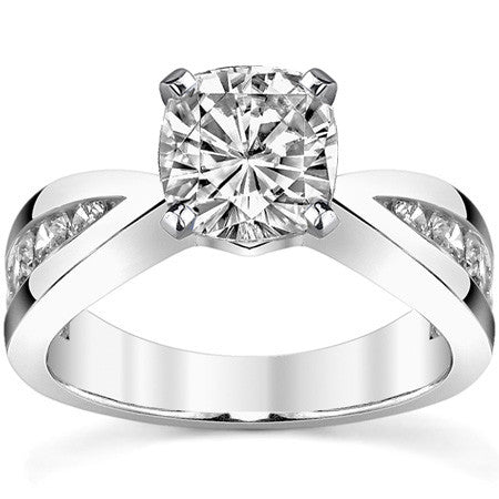Round Brilliant Moissanite Tapered Channel Engagement Ring