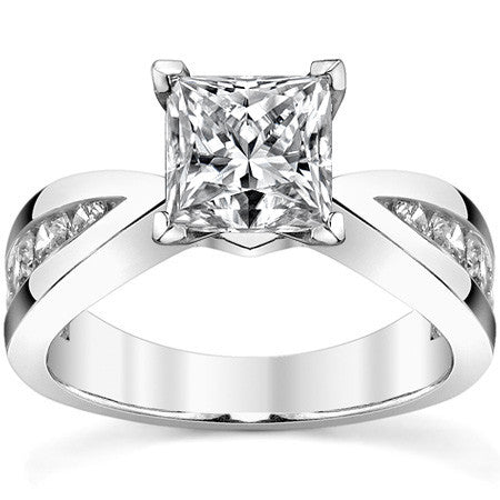 Round Brilliant Moissanite Tapered Channel Engagement Ring