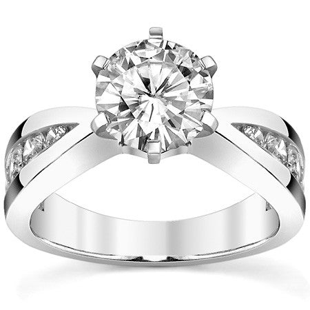 Round Brilliant Moissanite Tapered Channel Engagement Ring