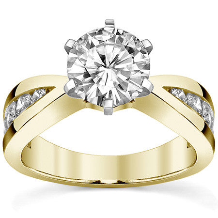 Round Brilliant Moissanite Tapered Channel Engagement Ring