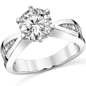 Round Brilliant Moissanite Tapered Channel Engagement Ring
