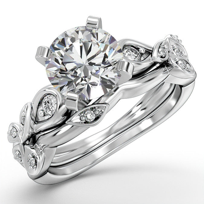Round Brilliant Moissanite Floral Engagement Ring