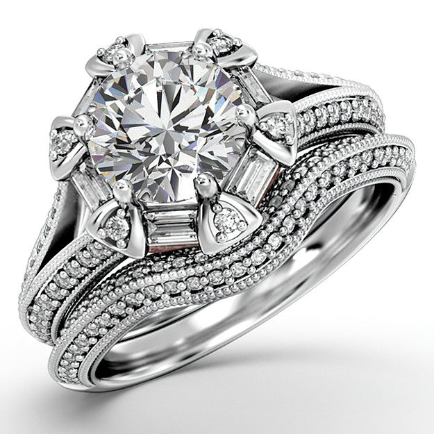 Unique Split Shank Halo Engagement Ring