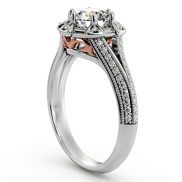 Unique Split Shank Halo Engagement Ring