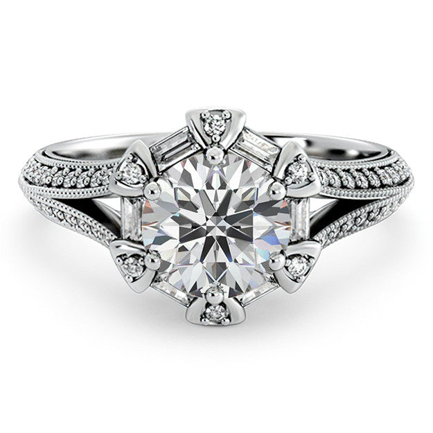 Unique Split Shank Halo Engagement Ring