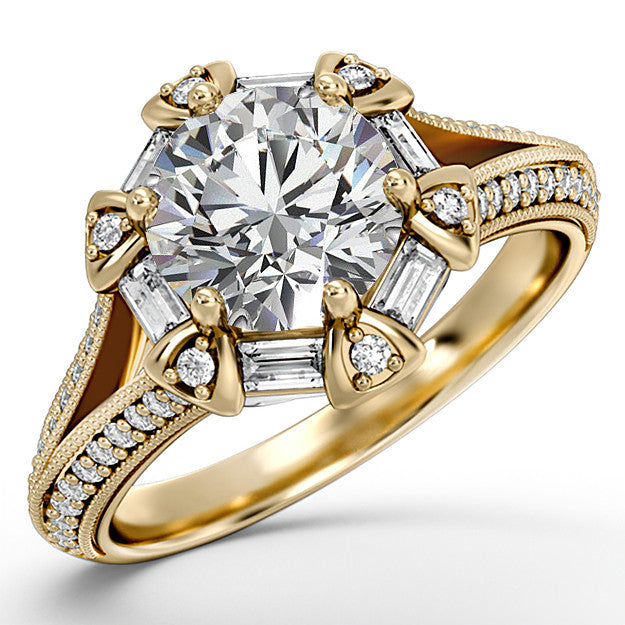 Unique Split Shank Halo Engagement Ring