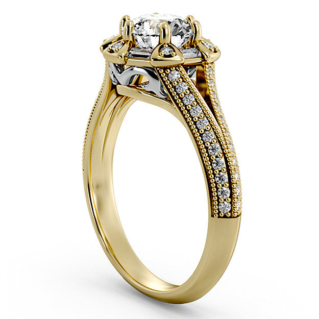 Unique Split Shank Halo Engagement Ring
