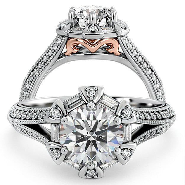 Unique Split Shank Halo Engagement Ring