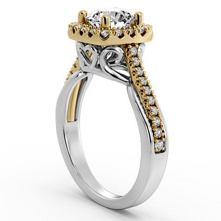 Cathedral Halo Engagement Ring with Heart Accents
