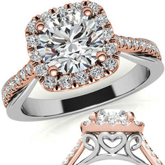 Cathedral Halo Engagement Ring with Heart Accents