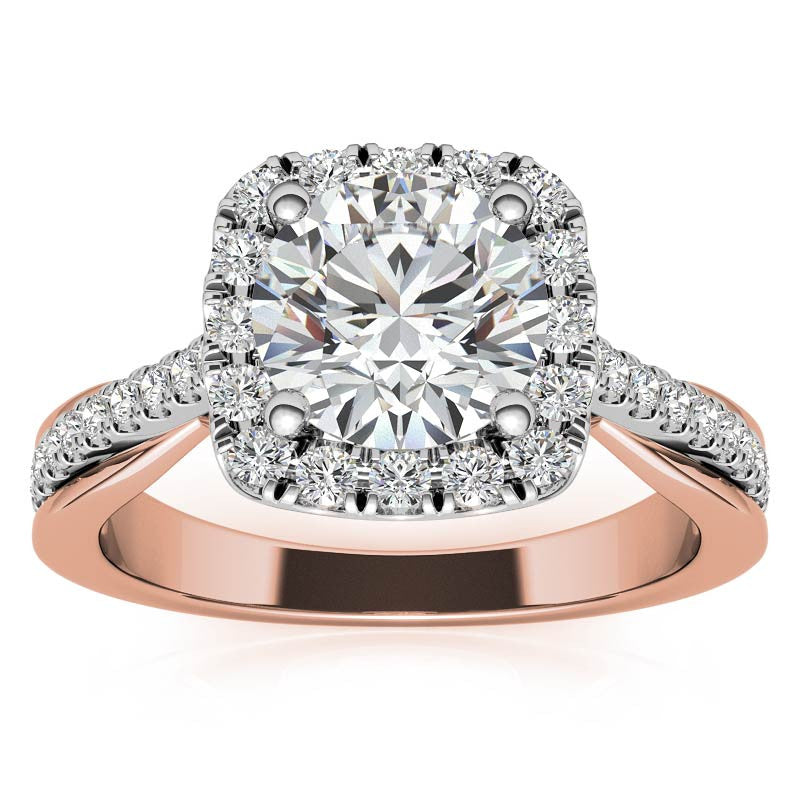 Cathedral Halo Engagement Ring with Heart Accents