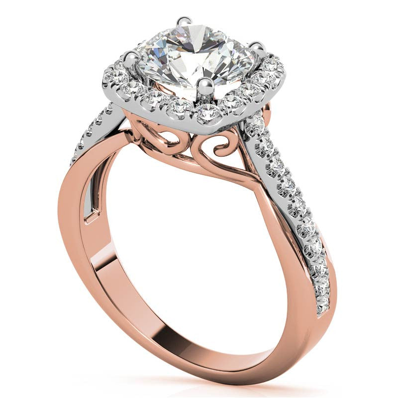 Cathedral Halo Engagement Ring with Heart Accents
