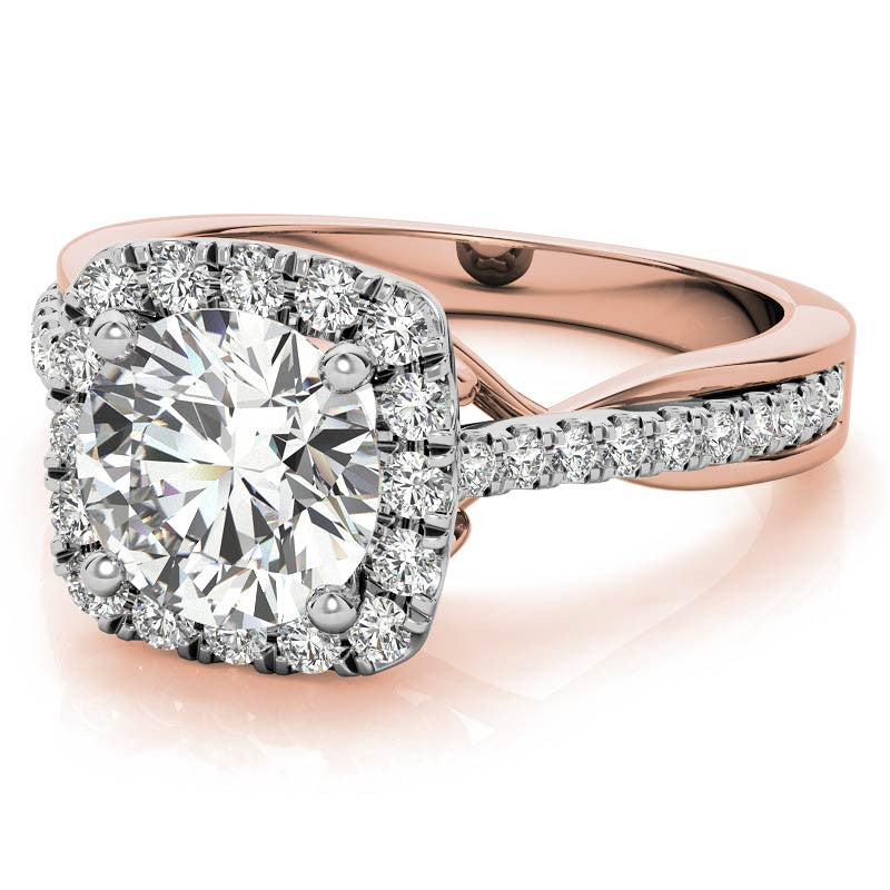 Cathedral Halo Engagement Ring with Heart Accents