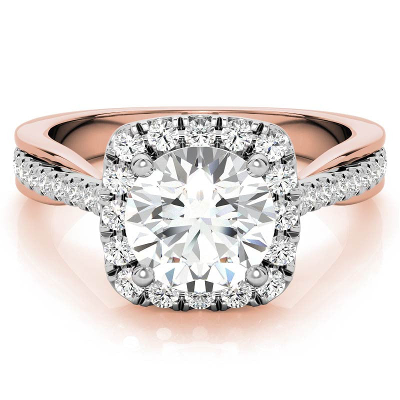 Cathedral Halo Engagement Ring with Heart Accents